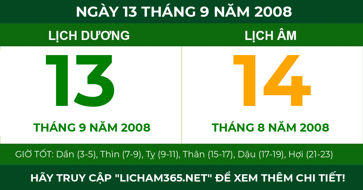 lịch âm ngày 13 tháng 9 năm 2008