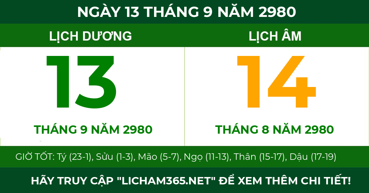 lịch âm ngày 13 tháng 9 năm 2980