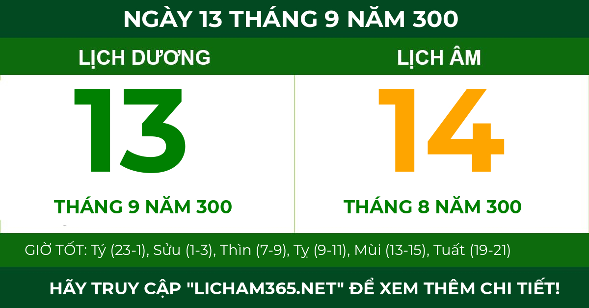 lịch âm ngày 13 tháng 9 năm 300