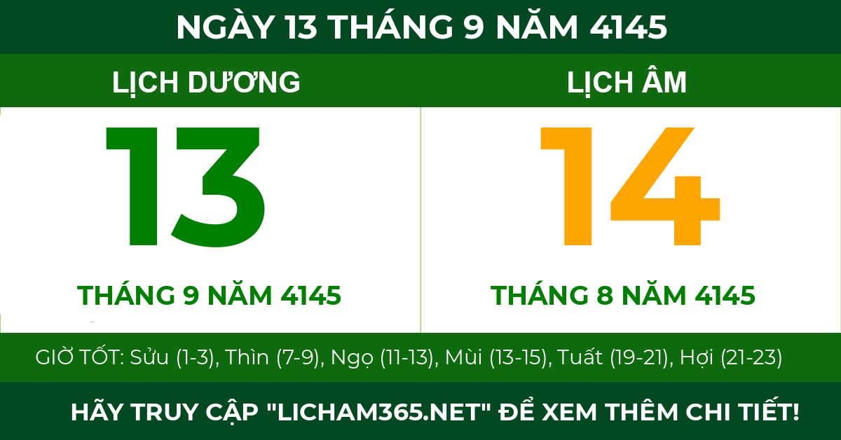 lịch âm ngày 13 tháng 9 năm 4145