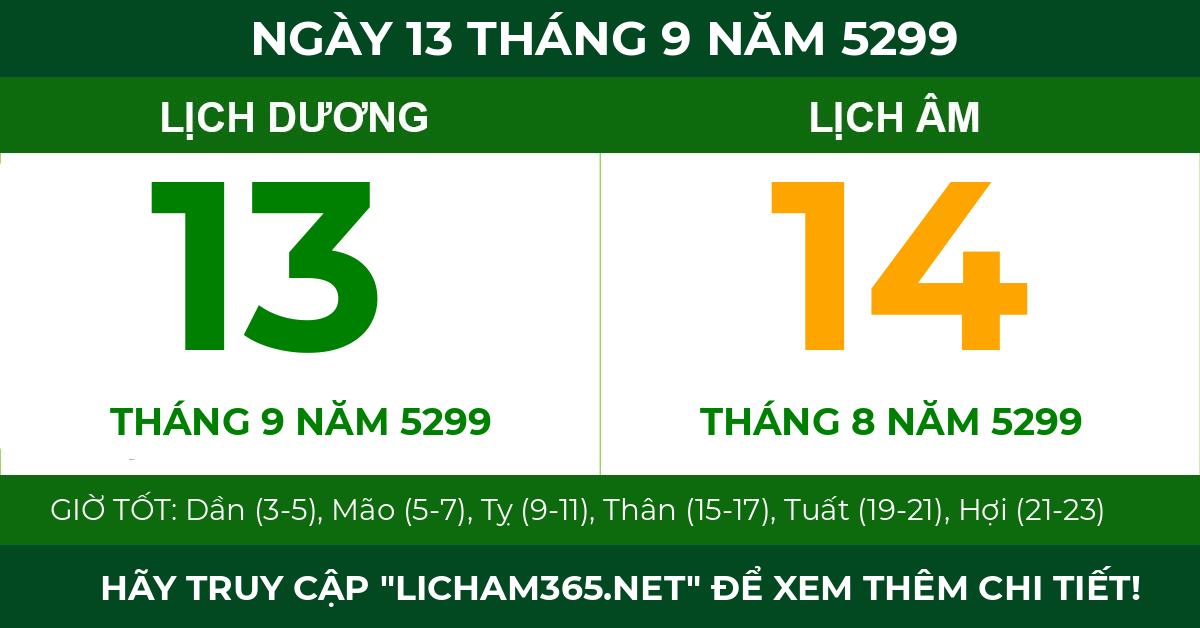 lịch âm ngày 13 tháng 9 năm 5299