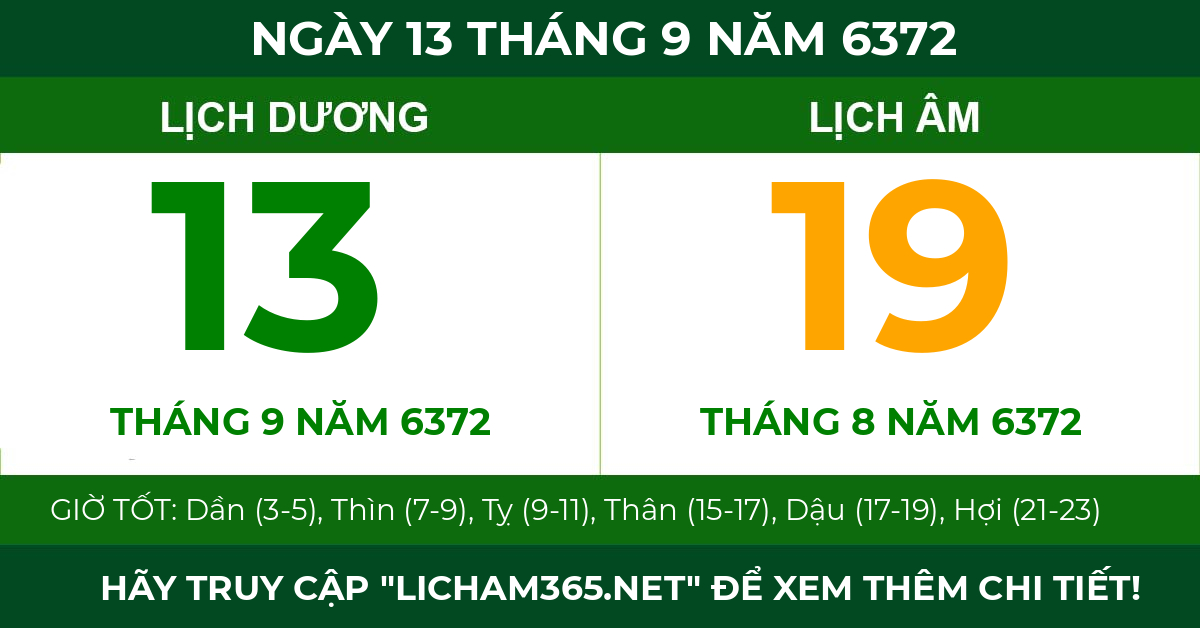 lịch âm ngày 13 tháng 9 năm 6372