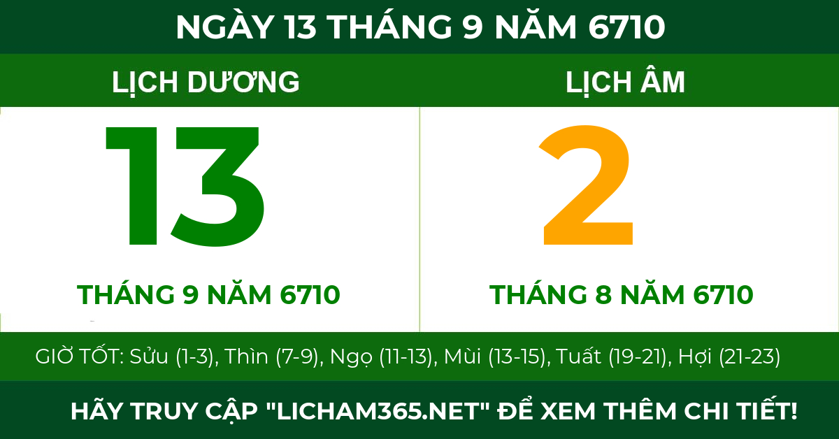 lịch âm ngày 13 tháng 9 năm 6710