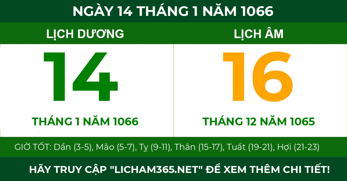 lịch âm ngày 14 tháng 1 năm 1066