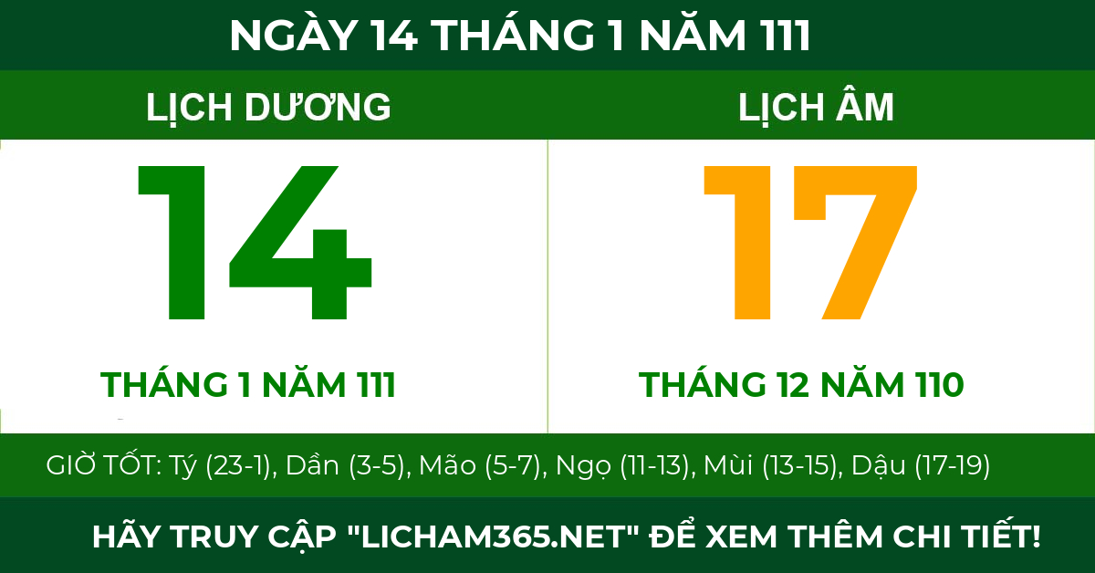 lịch âm ngày 14 tháng 1 năm 111