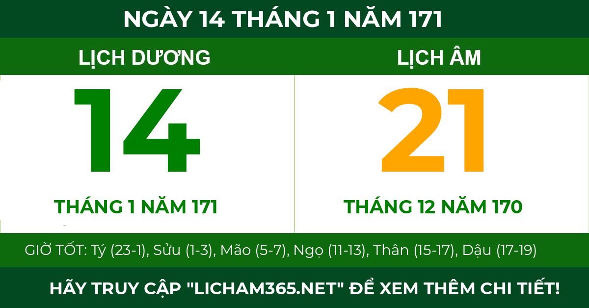 lịch âm ngày 14 tháng 1 năm 171
