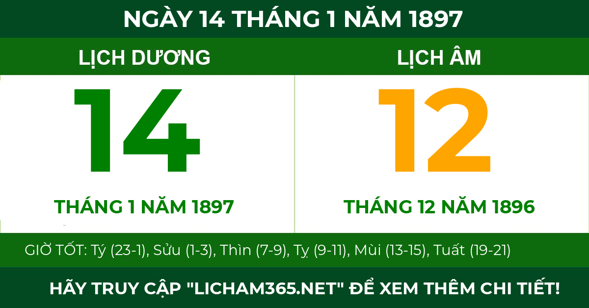 lịch âm ngày 14 tháng 1 năm 1897