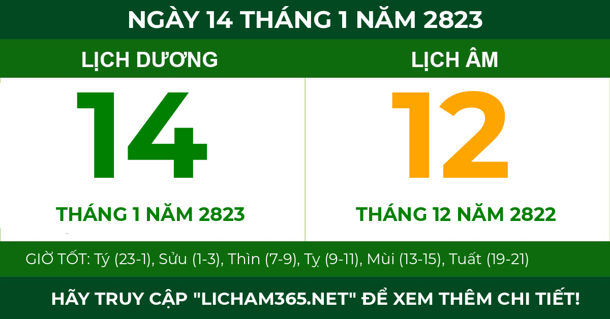 lịch âm ngày 14 tháng 1 năm 2823