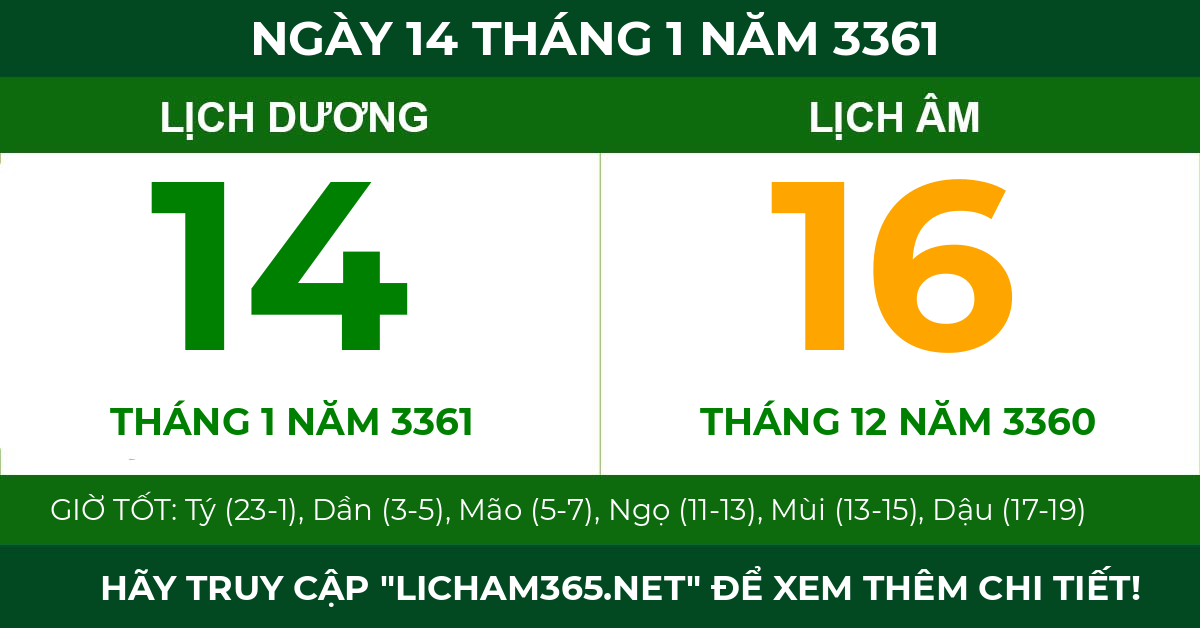 lịch âm ngày 14 tháng 1 năm 3361