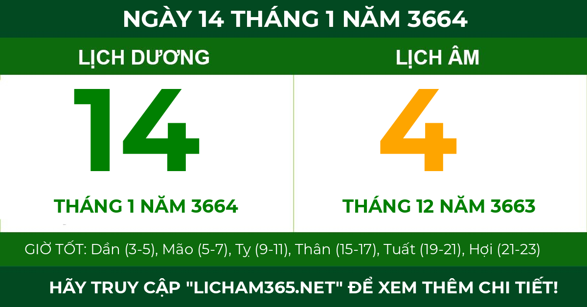 lịch âm ngày 14 tháng 1 năm 3664