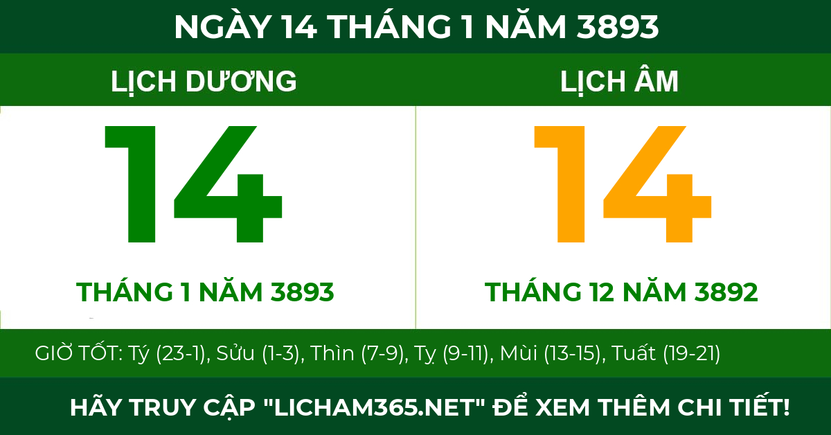 lịch âm ngày 14 tháng 1 năm 3893