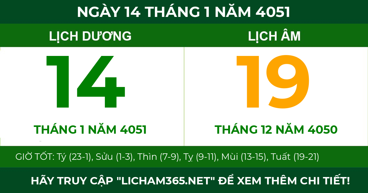 lịch âm ngày 14 tháng 1 năm 4051