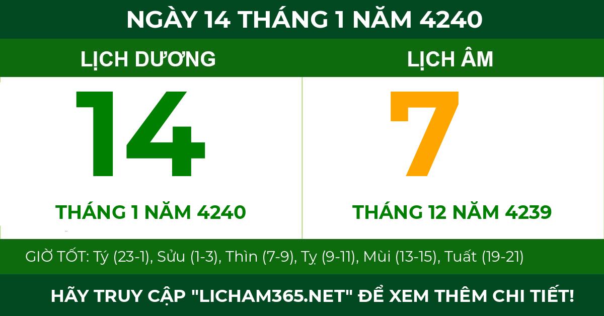 lịch âm ngày 14 tháng 1 năm 4240