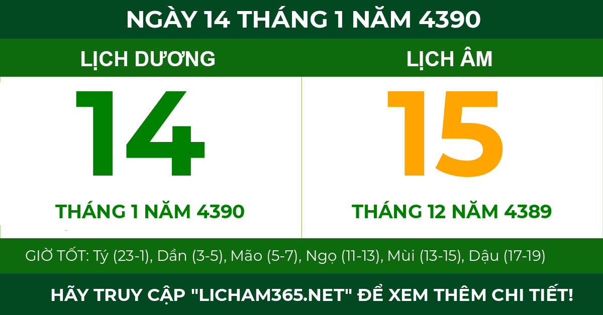 lịch âm ngày 14 tháng 1 năm 4390