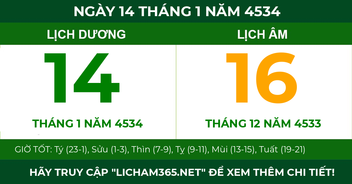 lịch âm ngày 14 tháng 1 năm 4534