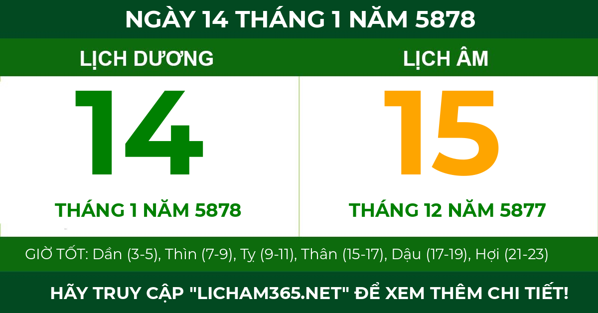 lịch âm ngày 14 tháng 1 năm 5878