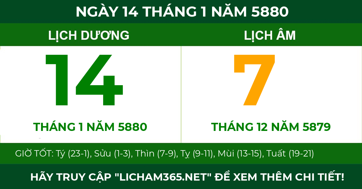 lịch âm ngày 14 tháng 1 năm 5880