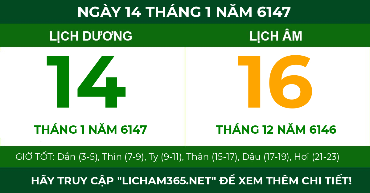 lịch âm ngày 14 tháng 1 năm 6147