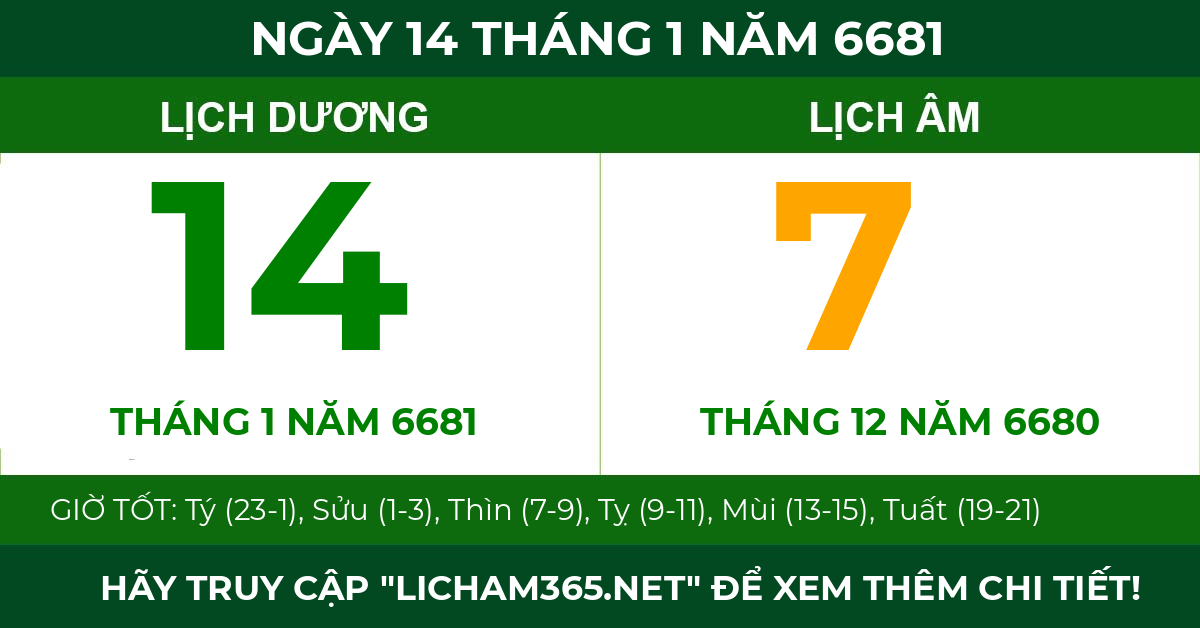 lịch âm ngày 14 tháng 1 năm 6681