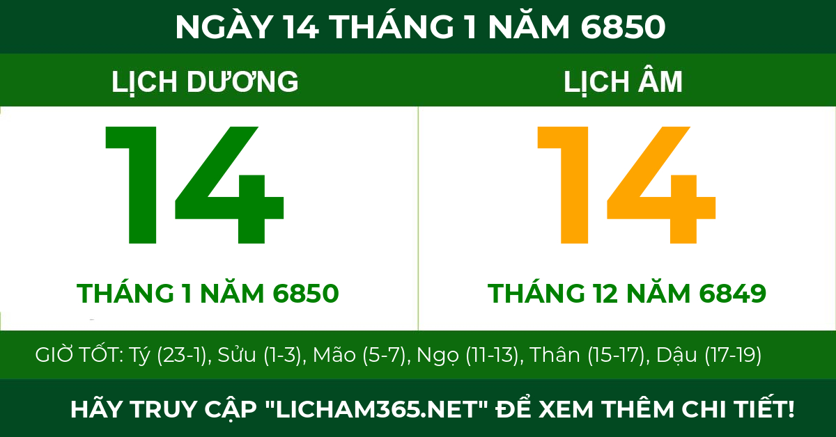 lịch âm ngày 14 tháng 1 năm 6850