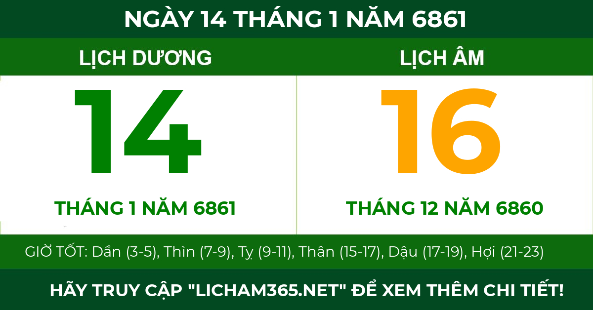 lịch âm ngày 14 tháng 1 năm 6861