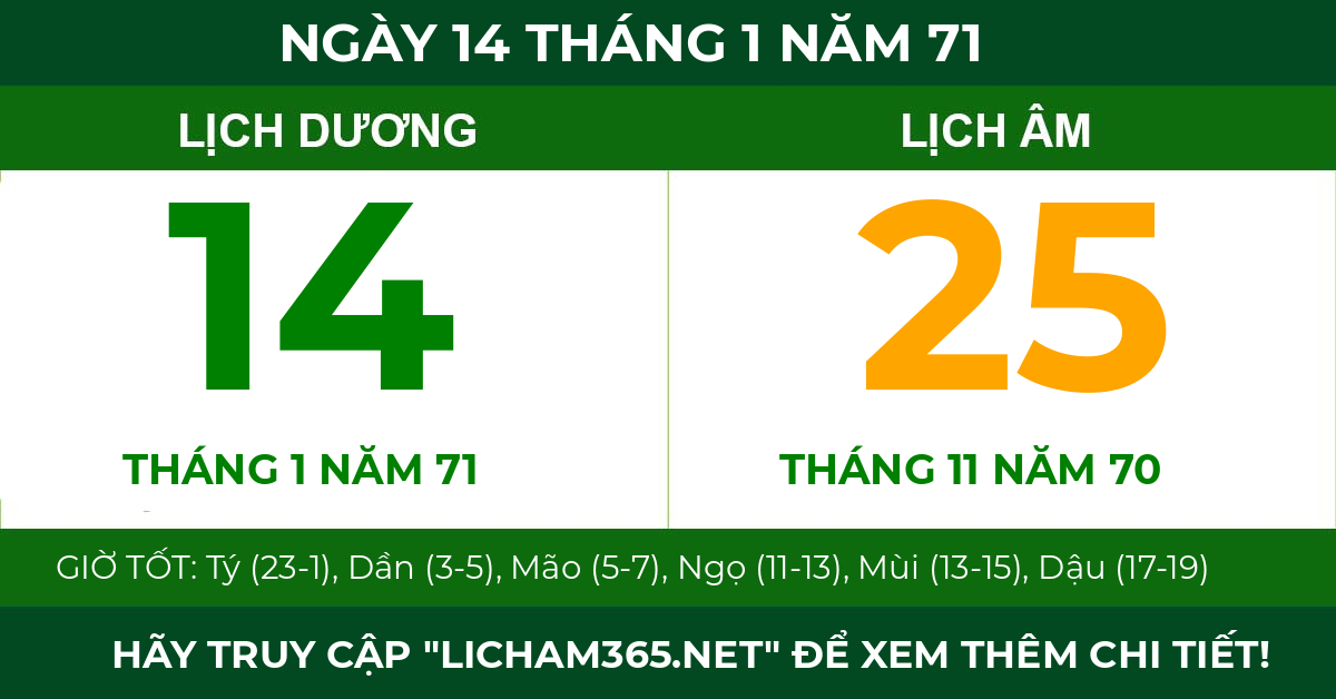 lịch âm ngày 14 tháng 1 năm 71