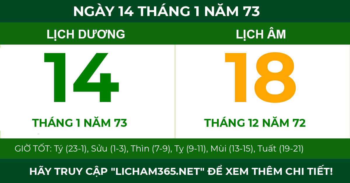 lịch âm ngày 14 tháng 1 năm 73