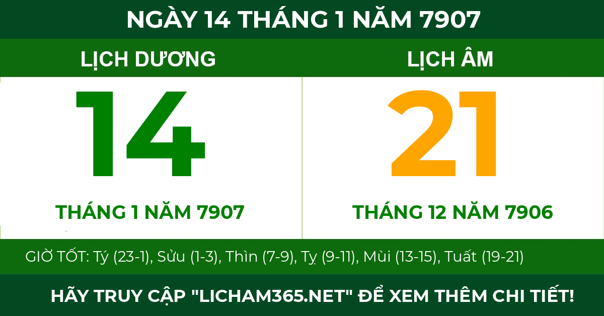 lịch âm ngày 14 tháng 1 năm 7907