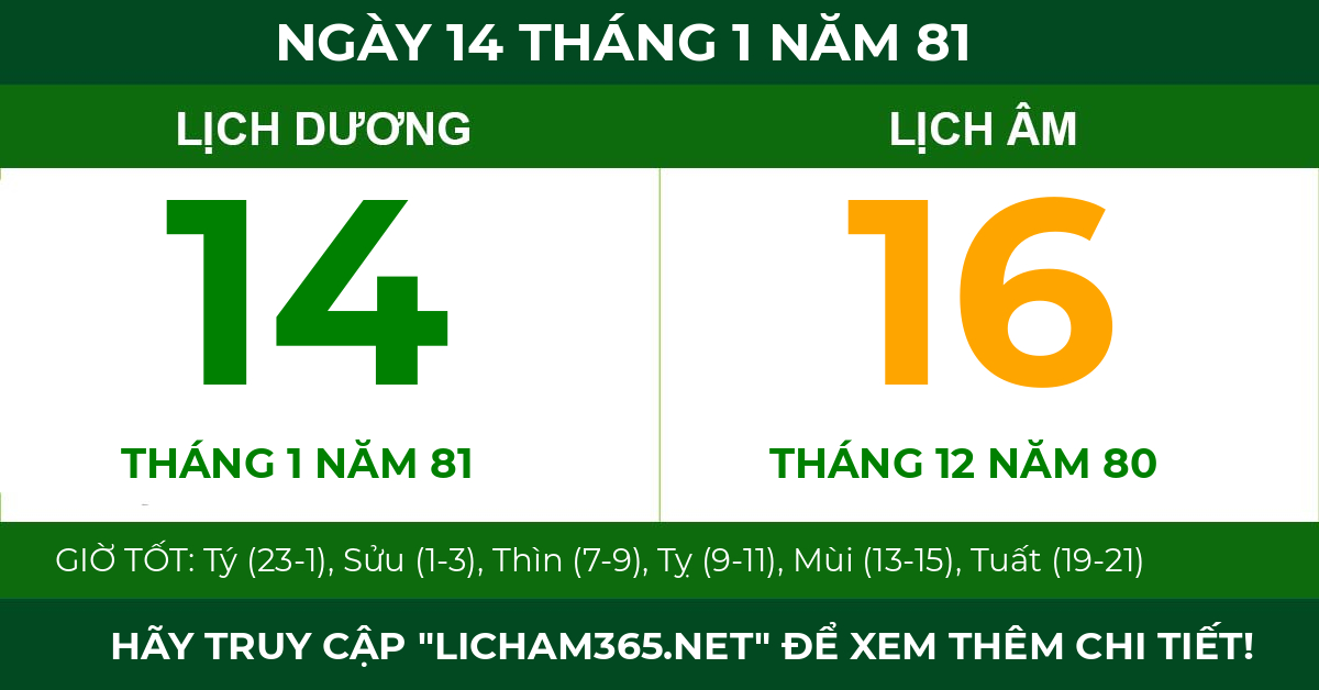 lịch âm ngày 14 tháng 1 năm 81