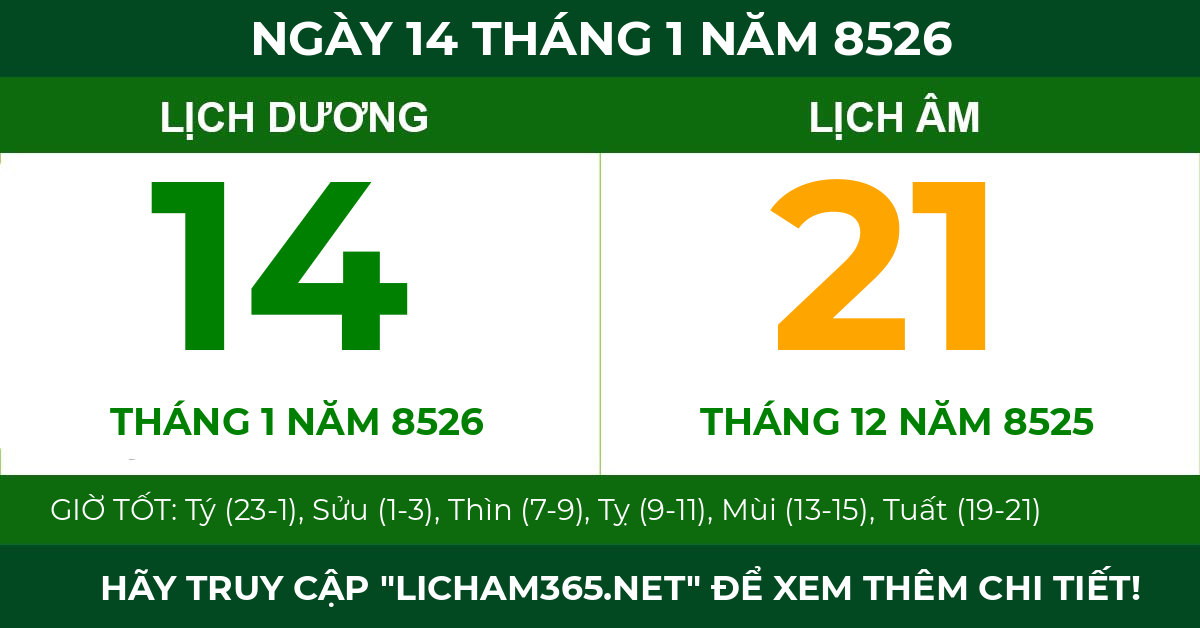 lịch âm ngày 14 tháng 1 năm 8526