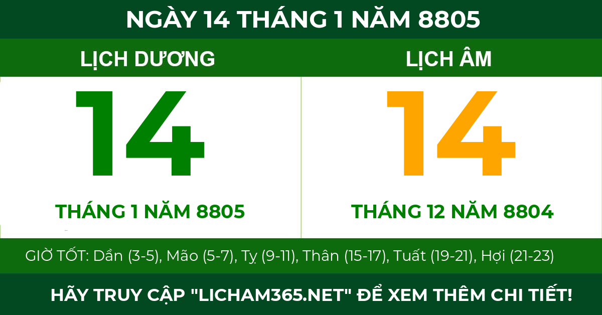 lịch âm ngày 14 tháng 1 năm 8805