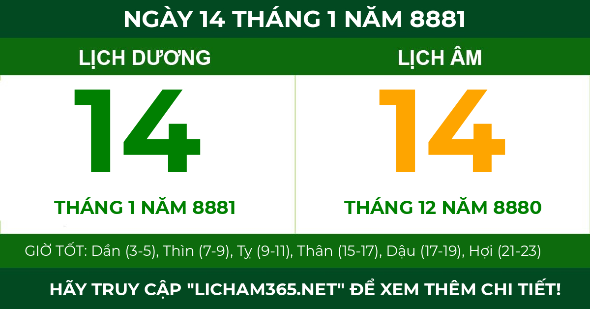 lịch âm ngày 14 tháng 1 năm 8881