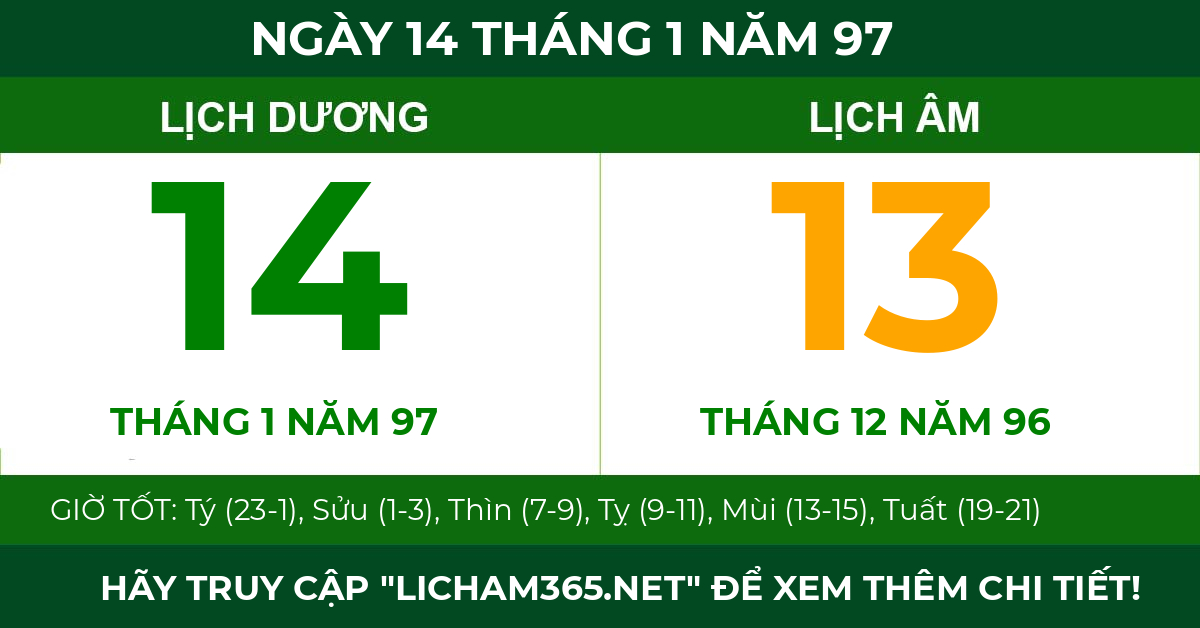 lịch âm ngày 14 tháng 1 năm 97