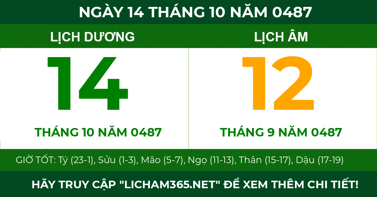 lịch âm ngày 14 tháng 10 năm 0487
