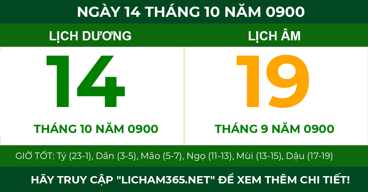 lịch âm ngày 14 tháng 10 năm 0900