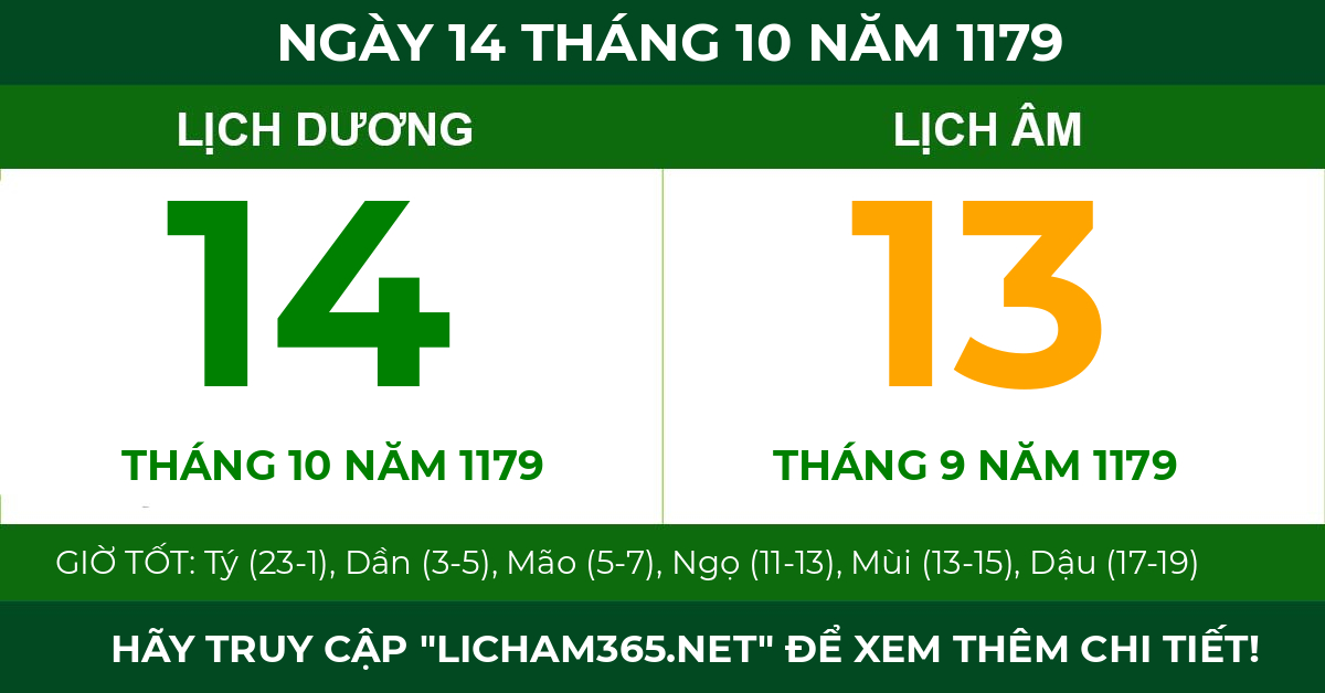 lịch âm ngày 14 tháng 10 năm 1179