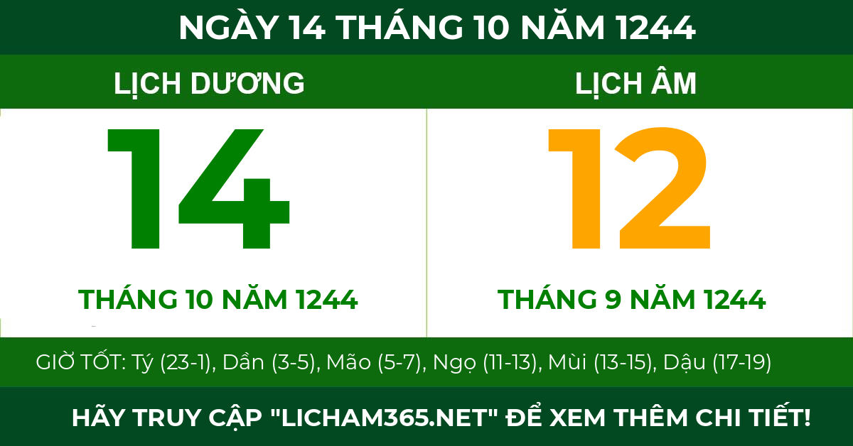 lịch âm ngày 14 tháng 10 năm 1244