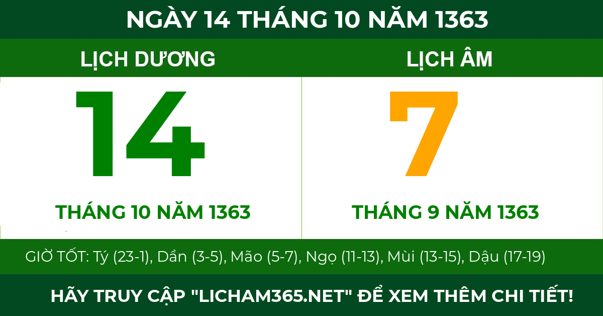 lịch âm ngày 14 tháng 10 năm 1363