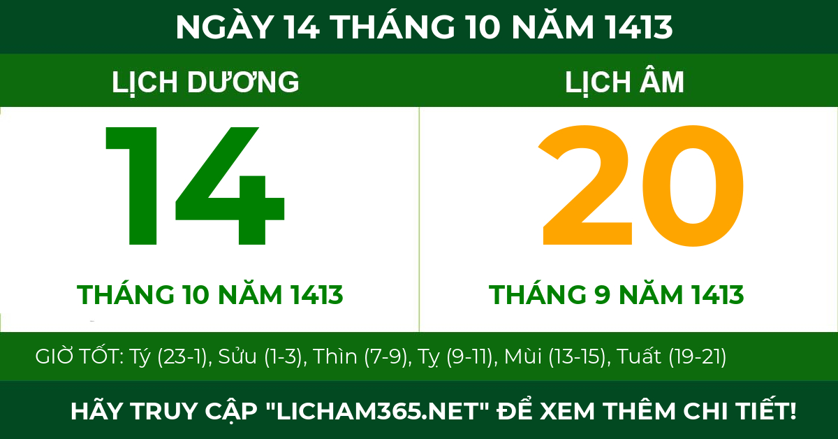 lịch âm ngày 14 tháng 10 năm 1413