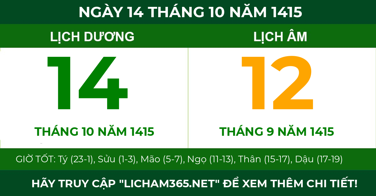 lịch âm ngày 14 tháng 10 năm 1415