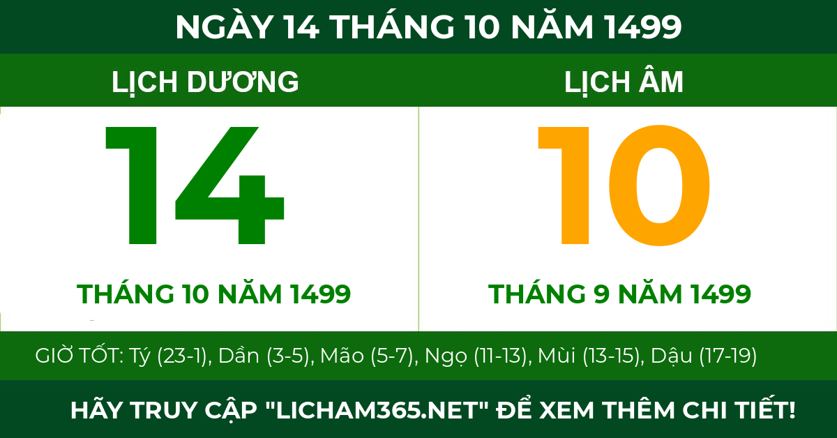 lịch âm ngày 14 tháng 10 năm 1499