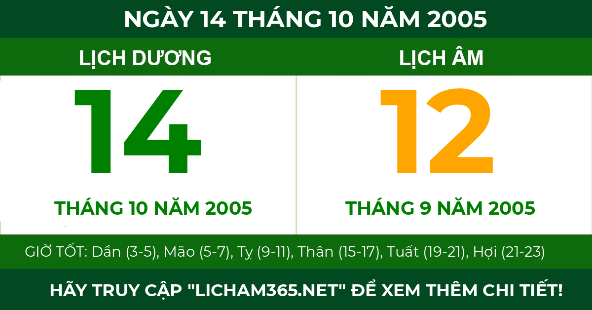 lịch âm ngày 14 tháng 10 năm 2005