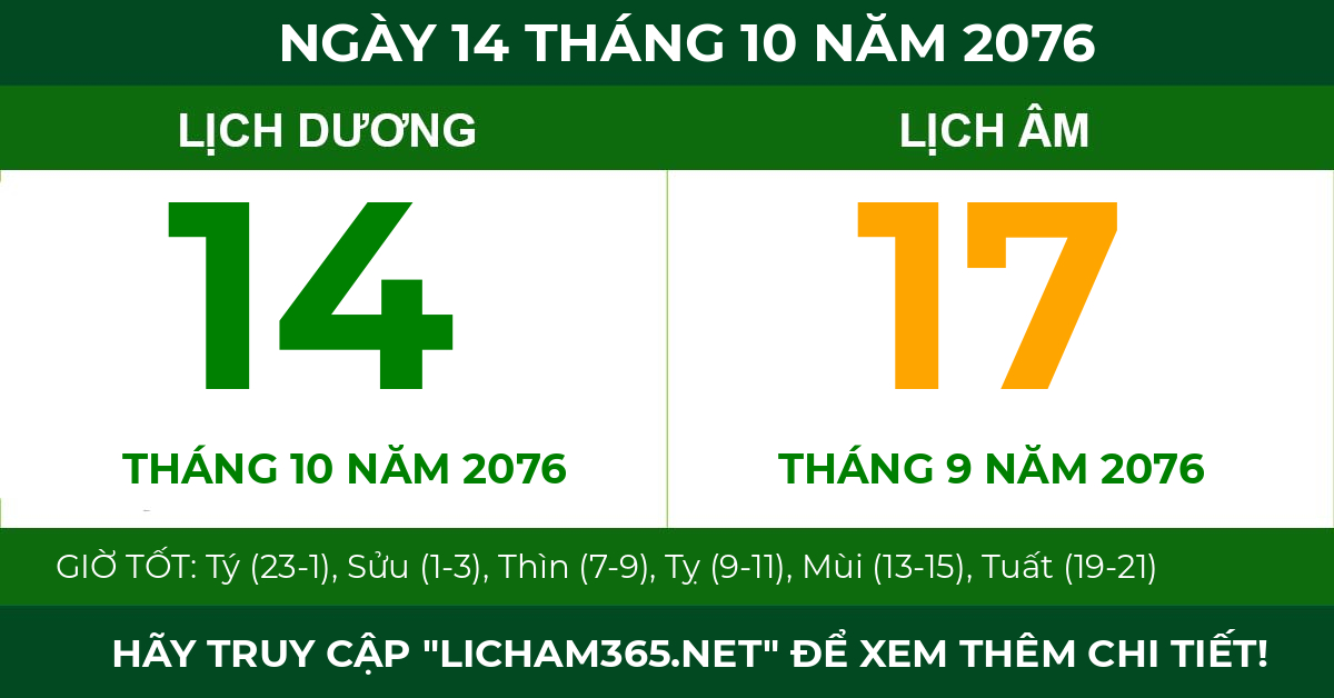 lịch âm ngày 14 tháng 10 năm 2076