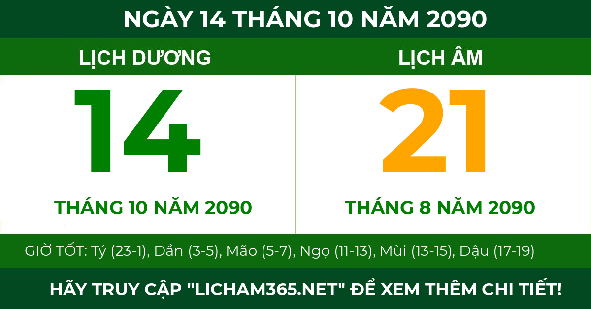 lịch âm ngày 14 tháng 10 năm 2090