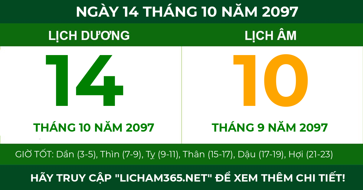 lịch âm ngày 14 tháng 10 năm 2097