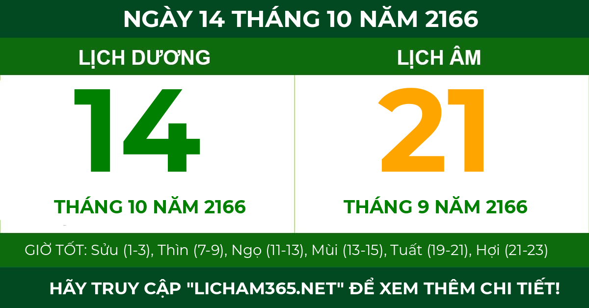lịch âm ngày 14 tháng 10 năm 2166