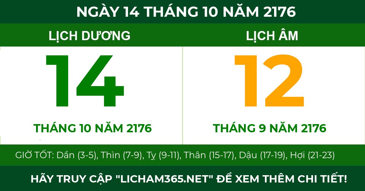 lịch âm ngày 14 tháng 10 năm 2176