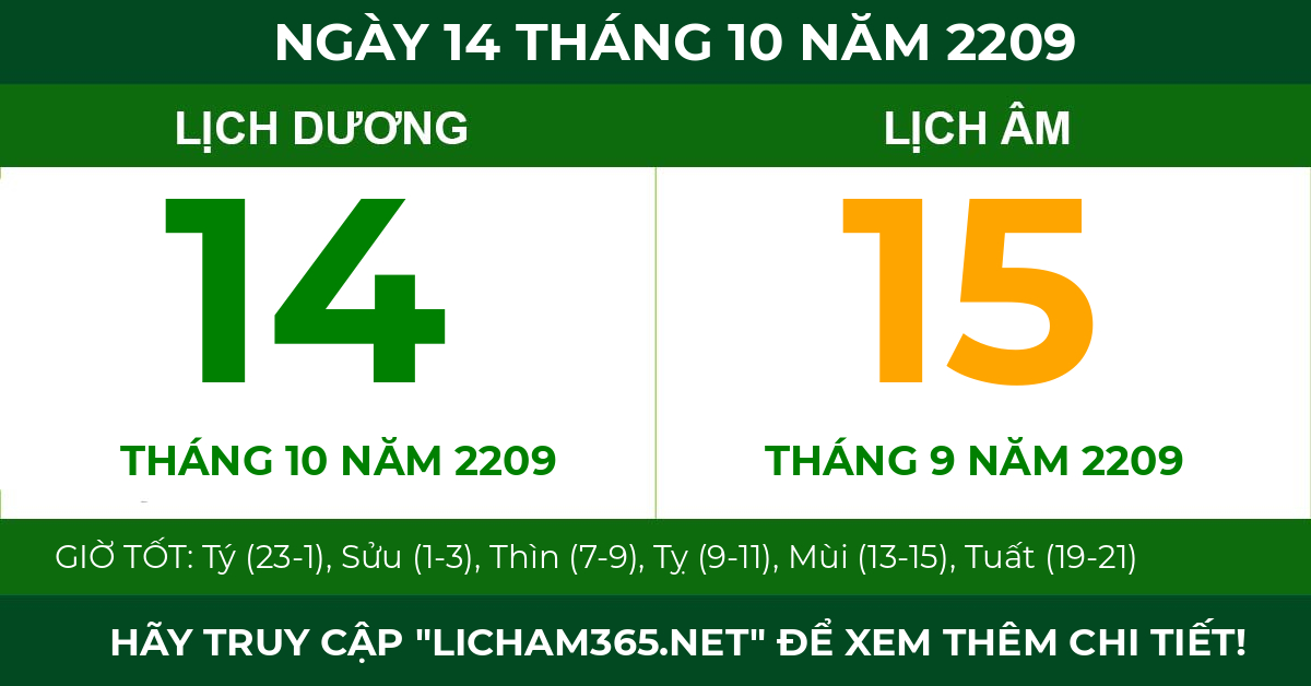lịch âm ngày 14 tháng 10 năm 2209