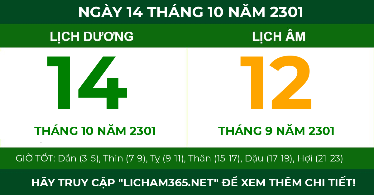lịch âm ngày 14 tháng 10 năm 2301