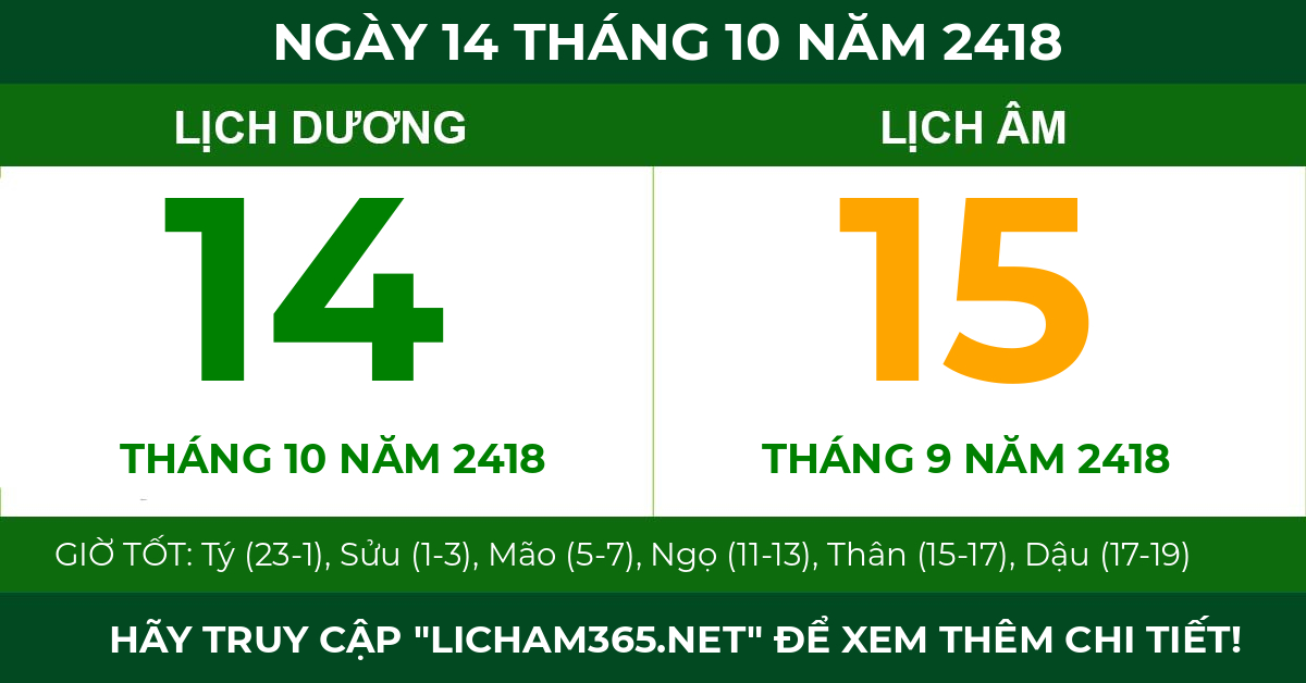 lịch âm ngày 14 tháng 10 năm 2418